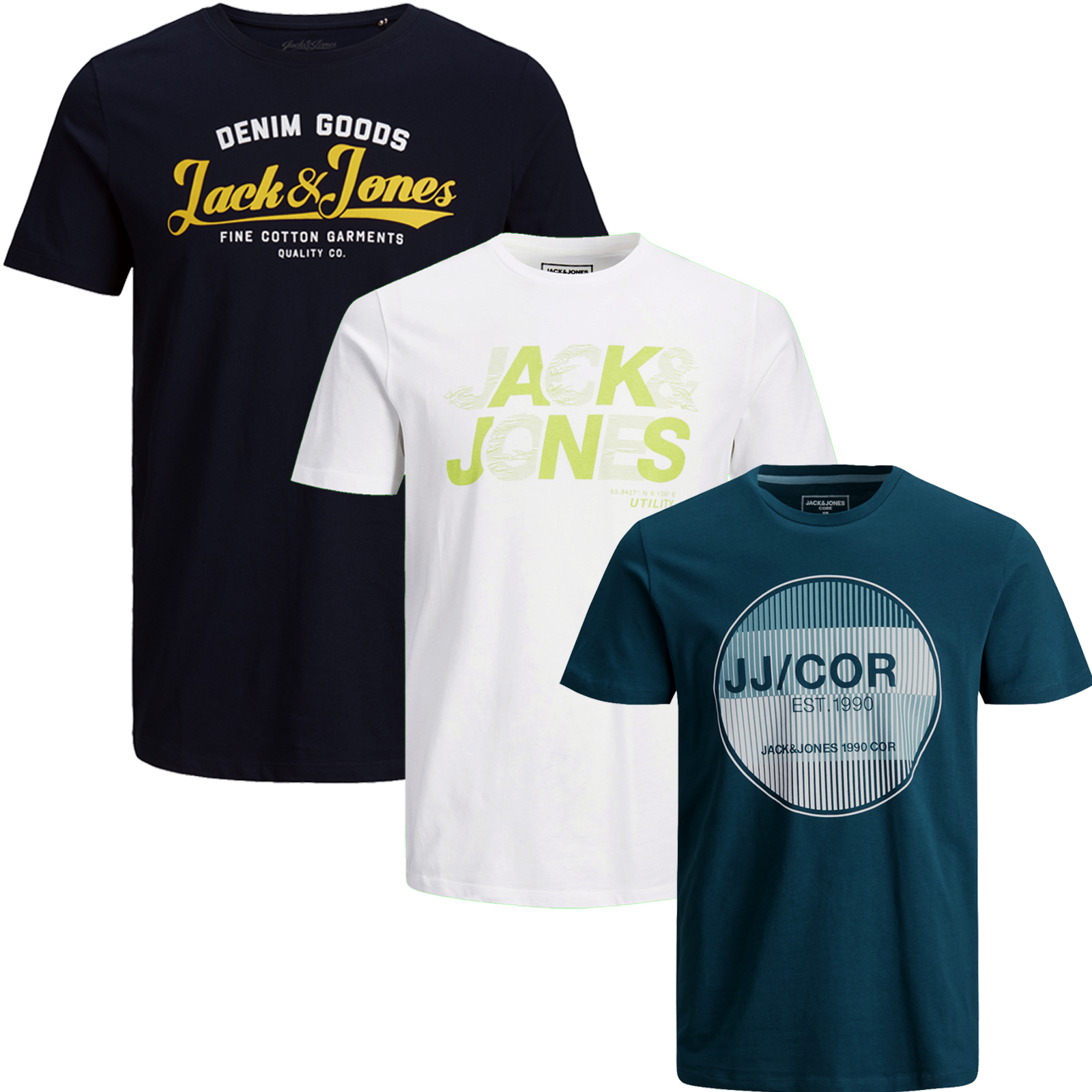 Jack Jones T Shirt Herren 3er Pack Rundhals Shirt S M L Xl 2xl 3xl